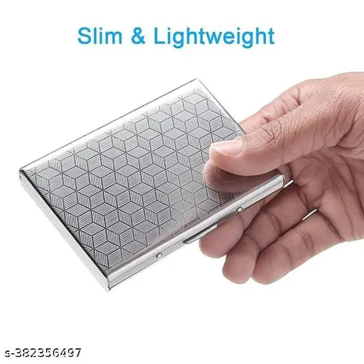 Silver StealODeal Stainless Steel Card Holder (Set of 1, 6 Slots) - RFID Blocking, Stylish & Durable Mini Wallet for Business, Travel, or Gifts