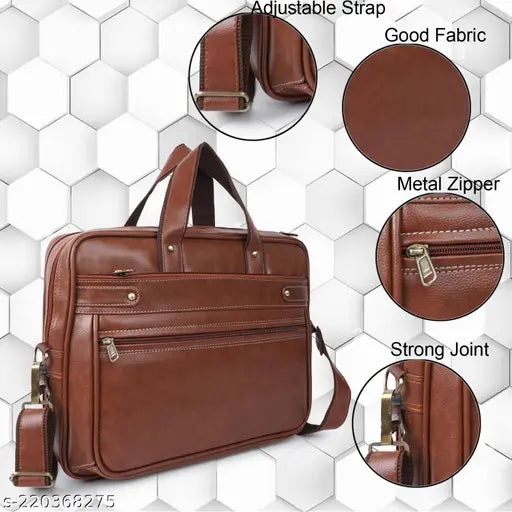 Brown leather briefcase/laptop bag, 15.6" perfect fit for daily office use, self-design with 11 additional pockets