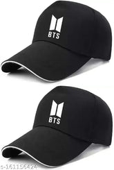 Black cotton BTS Baseball cap with embroidered logo, suitable for men, women, girls, and boys