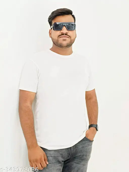 Men's short sleeve solid cotton plain T-shirt, blue denim hue, versatile wardrobe staple