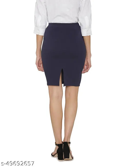 Navy blue and salmon polyester lycra high waist pencil skirt pack of 2 - Versatile, stretchy, and suitable for multiple occasions