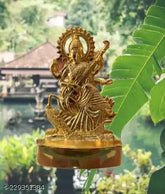 Haridwar Brass Saraswati statue, intricately designed deity showpiece for temple, 11cm high