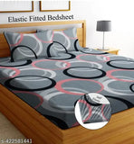 Cotton fitted bedsheet with geometric print, 2 pillow covers for summer, ideal for adults