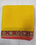 Yellow Georgette saree with blouse, zari woven mirror work and stone lace, India origin