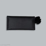 Pure color wool ball bow clutch bag, canvas & leather, 2 compartments, Solid Net, free size (10cm x 12cm), luxury and comfortable budget-friendly women's wallet, made in India