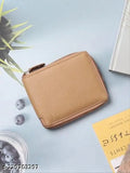 Beige artificial leather wallet for men & women, trendy and versatile for casual, evening/party, formal events, travel. Features 4 card slots and 2 compartments. Solid pattern design on free-size (12cm x 10cm). Made in India