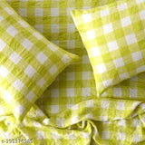 Handloom lemon green check cotton flat sheet by YES YES APPARELS, ideal for single adult bed in summer season. Soft 450 thread count for a luxurious touch and feel. Made in India