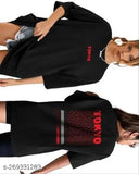 Cotton blend oversize T-Shirt for women, three-quarter sleeves, printed net design - S, M, L, XL, XXL, XXXL sizes available