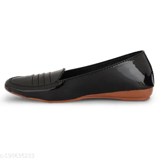 Black patent leather Skoll Shiney Pointy Bellies for women - stylish slip-on footwear for casual and party wear