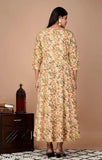 Multicolor rayon slub Anarkali kurti with three-quarter sleeves and printed combo pattern, available in various sizes M-XXXL for women's fashion