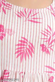 Pink printed rayon Anarkali kurti for women, short sleeves with floral design. XXL bust size 44in, India origin