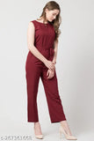 Solid maroon crepe jumpsuit for women, sleeveless, modern design, Indian origin