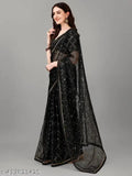 Embroidered net saree & Bangalore silk blouse - intricate Indian embroidery on free-size outfit