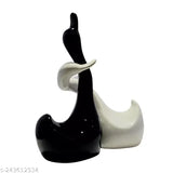 Black and white ceramic hugging swan statues for home decor, modern romantic love swans set (11 cm L x 24 cm H x 8 cm B)