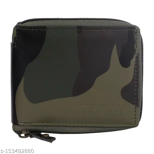Synthetic men's wallet in camouflage pattern, faux leather/leatherette, ideal for outdoor activities, free size, made in India