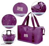 Purple foldable travel duffel bag, waterproof & lightweight, 3 compartments, great for weekend trips