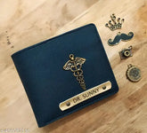 Customised leather wallet for men, seven color options, personalized with name & charm