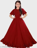 Rayon ethnic gown, solid net pattern for girls aged 7-15 years, Indian traditional attire