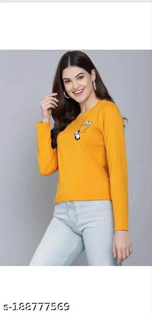 Women's cotton multipurpose full sleeves T-shirt, printed net design, long sleeve, size S (34in bust, 24in length)