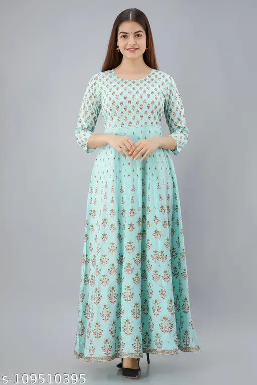 Light green rayon Anarkali long kurta with superfine paisley print, perfect for festive occasions