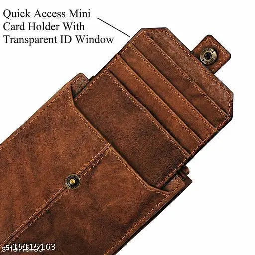 Genuine leather wallet, tan color, 13 card slots for men & boys, RFID blocking technology, top grain leather with natural aging effect