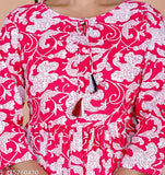 Pink cotton blend Anarkali kurtas & palazzos with printed net pattern, three-quarter sleeves. India-origin fashion set for women's sizes S-XXL