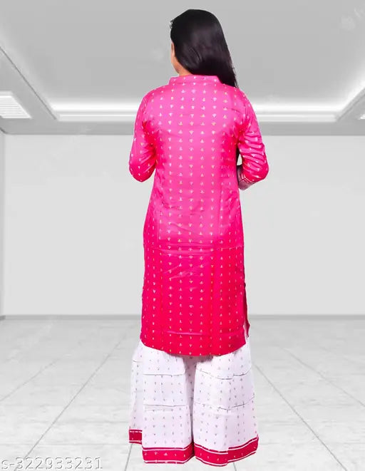 Rayon sharara kurta set, fashionable self-design with three-quarter sleeves. Six beautiful colors, sizes from 7-8 to 13-14 years. Indian origin
