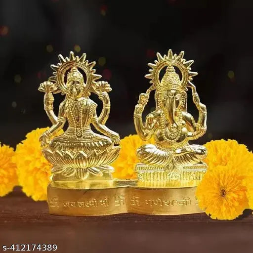 Brass Haridwar Divine Laxmi Ganesh Set (7x7x1cm) - Hindu God & Goddess Statues for home decor or Diwali gift