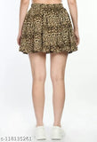 Tiger print crepe mini skirt, vibrant and pleated, available in sizes 26-32 (waist 26-32in, length 17in)