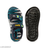 Blue/Ylw patent leather pu603 kids sandal, durable and comfortable for boys. Stylish printed net design on display