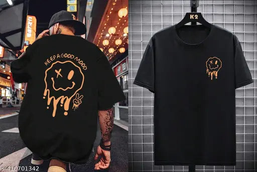 Veroconic back graphic printed men's oversized cotton tee, short sleeves, chest-printed casual wear