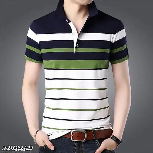 Cotton blend printed polo t-shirt for men, featuring short sleeves and anti-odor technology, size L (37in chest, 27.5in length), made in India
