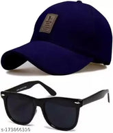 Adjustable blue Ediko baseball cap for men and boys with black polarized sunglasses, cotton blend sun protection accessory