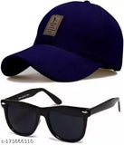 Adjustable blue Ediko baseball cap for men and boys with black polarized sunglasses, cotton blend sun protection accessory