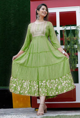 Embroidered rayon anarkali kurta with three-quarter sleeves, printed combo for women, India origin