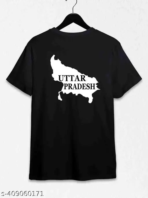 Uttar Pradesh cotton blend t-shirt, short sleeves, printed pattern. S, M, L, XL, XXL sizes available, made in India