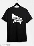 Uttar Pradesh cotton blend t-shirt, short sleeves, printed pattern. S, M, L, XL, XXL sizes available, made in India