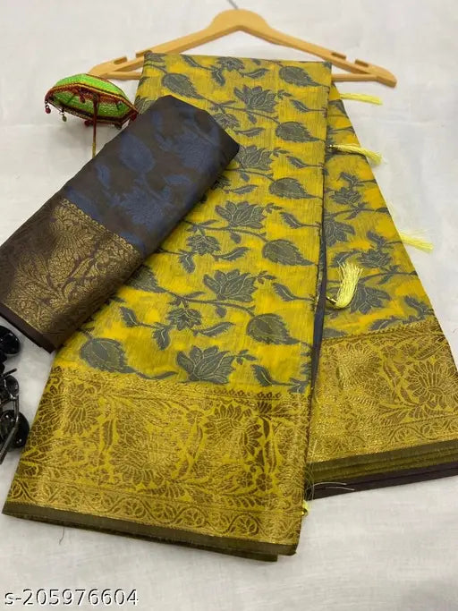 Soft LICHI silk saree with copper zari all over and rich pallu, Indian hand-weaved pride in georgette fabric