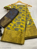 Soft LICHI silk saree with copper zari all over and rich pallu, Indian hand-weaved pride in georgette fabric