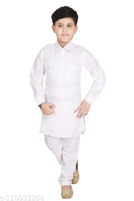Kids Pathani cotton kurta pajama set, solid pattern for 1-12 years old children, traditional Indian attire