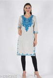 Fashionable woolen kurti with three-quarter sleeves, solid design. Handmade Aari work embroidery on Indian-made wool fabric. Perfect for chilly winter days. Size M (Bust 40", Length 42"), L (Bust 42", Length 42"), XL (Bust 44", Length 42")