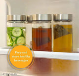 Clear, durable glass water bottles (set of 4, 750ml) with leakproof lids - perfect for smoothies, juices, and beverages on the go