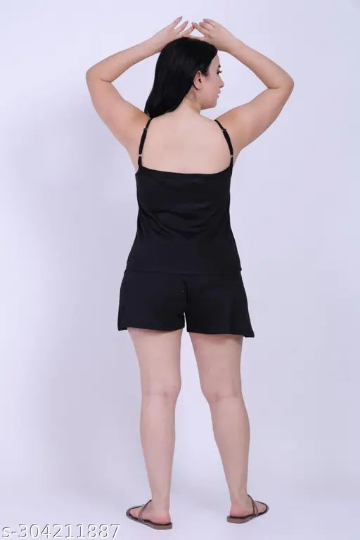 Cotton CANIDAE night suit shorts & top set, attractive women's plus size sleepwear with solid pattern, enhances style and comfort for various sizes, Indian origin