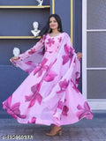 Stylish printed georgette gown by Ganesh Fashion, long sleeves, perfect for parties, weddings, festivals