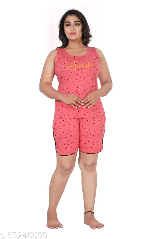 Fasla women's cotton nightwear set, printed t-shirt & shorts, super soft, comfortable for sleeping & lounging, made in India (S, M, L, XL, XXL)