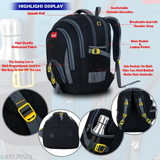 Black polyester classic kids backpacks, multipack of 1 with zipper closure