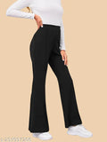 Casual polyester blend high-waist elastic band trouser, solid color, stylish pleats - women's size 26, 28, 32, 36 (India origin)