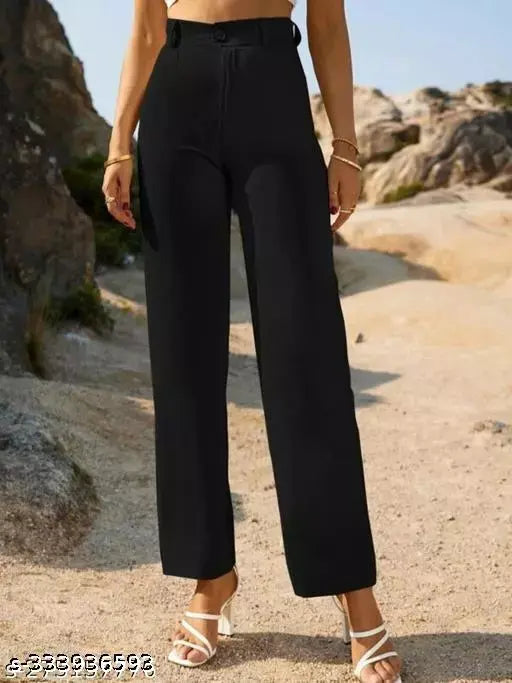 Classic cotton blend trousers for women - solid net, stylish fit for sizes 26, 28, 30, 32, and 34