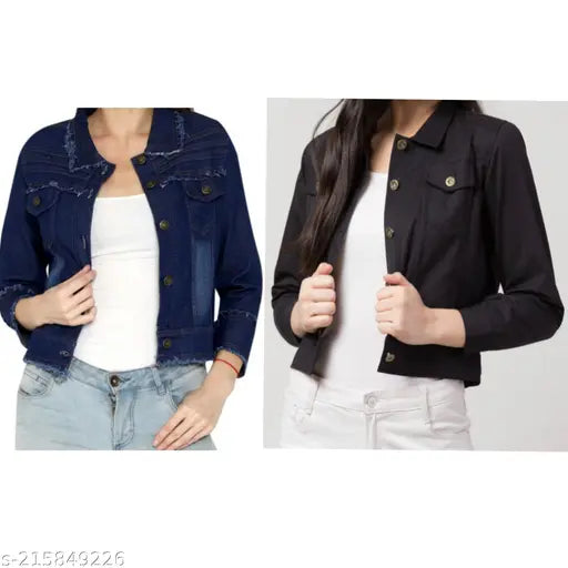 Denim jackets combo for girls kids, solid color, comfortable and stylish, 2 pieces, three-quarter sleeves