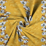 Mustard white flower print, supersoft breathable wrinklfree Premium Glace cotton flat double bedsheets & 2 pillow covers for summer AC, India origin